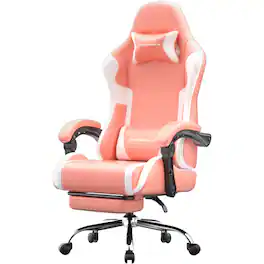 Dowinx - Ergonomic Gaming Chair with Footrest, Reclining Office Chair with Massage Lumbar Support & Adjustable Headrest for Adult - Pink