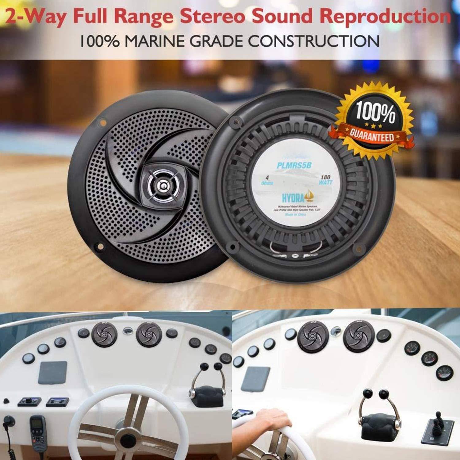 2-Way Full Range Stereo Sound Reproduction  
100% MARINE GRADE CONSTRUCTION  

PLMRS5B  
4 180 WATT HYDRA  

100% GUARANTEED