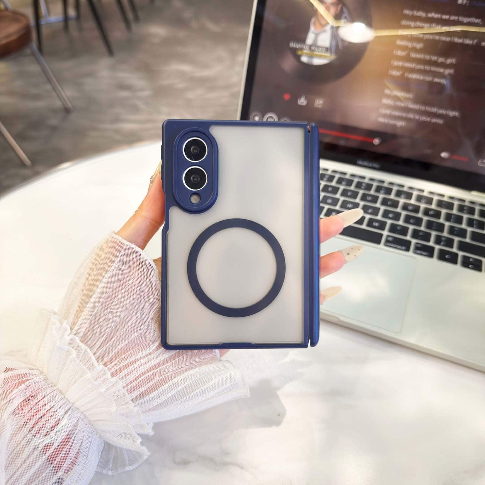 Dteck - Frosted Translucent Magnetic Case for Samsung Galaxy Z Fold8, Shockproof Slim Hybrid Back Phone Cover with Hinge Guard - Blue price history on PriceWatchPro