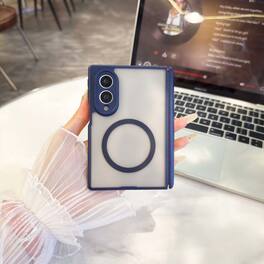 Dteck - Frosted Translucent Magnetic Case for Samsung Galaxy Z Fold8, Shockproof Slim Hybrid Back Phone Cover with Hinge Guard - Blue