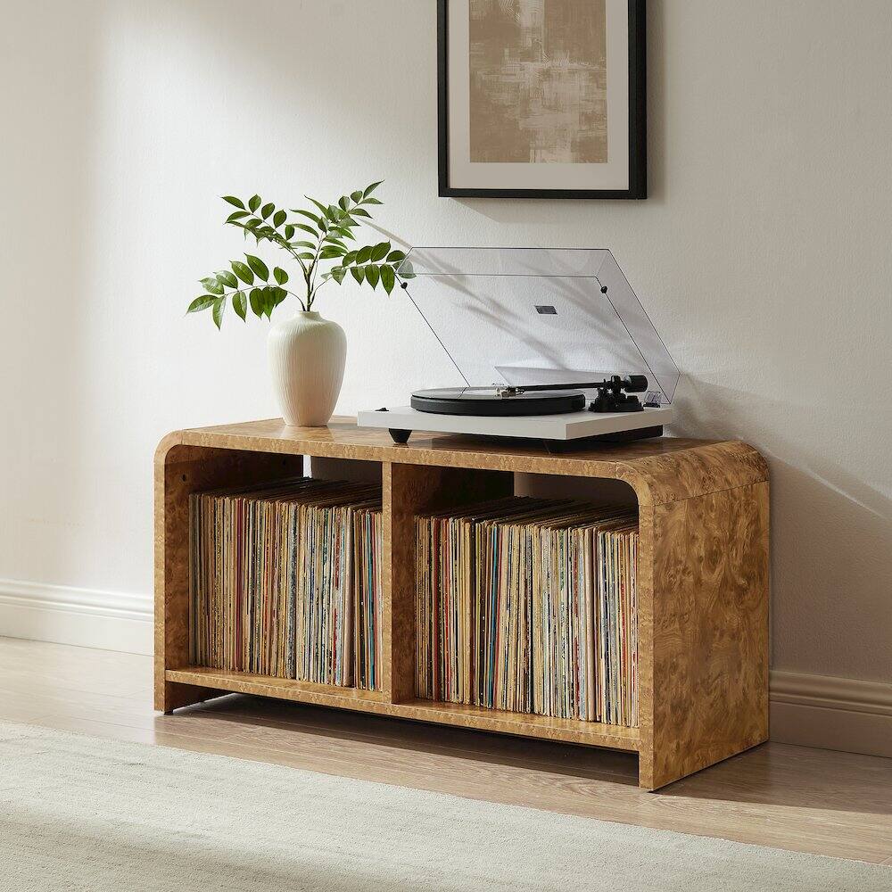 Alt View 3. Crosley Furniture - Ingrid Medium Record Player Stand With Vinyl Storage Maple - Brown.
