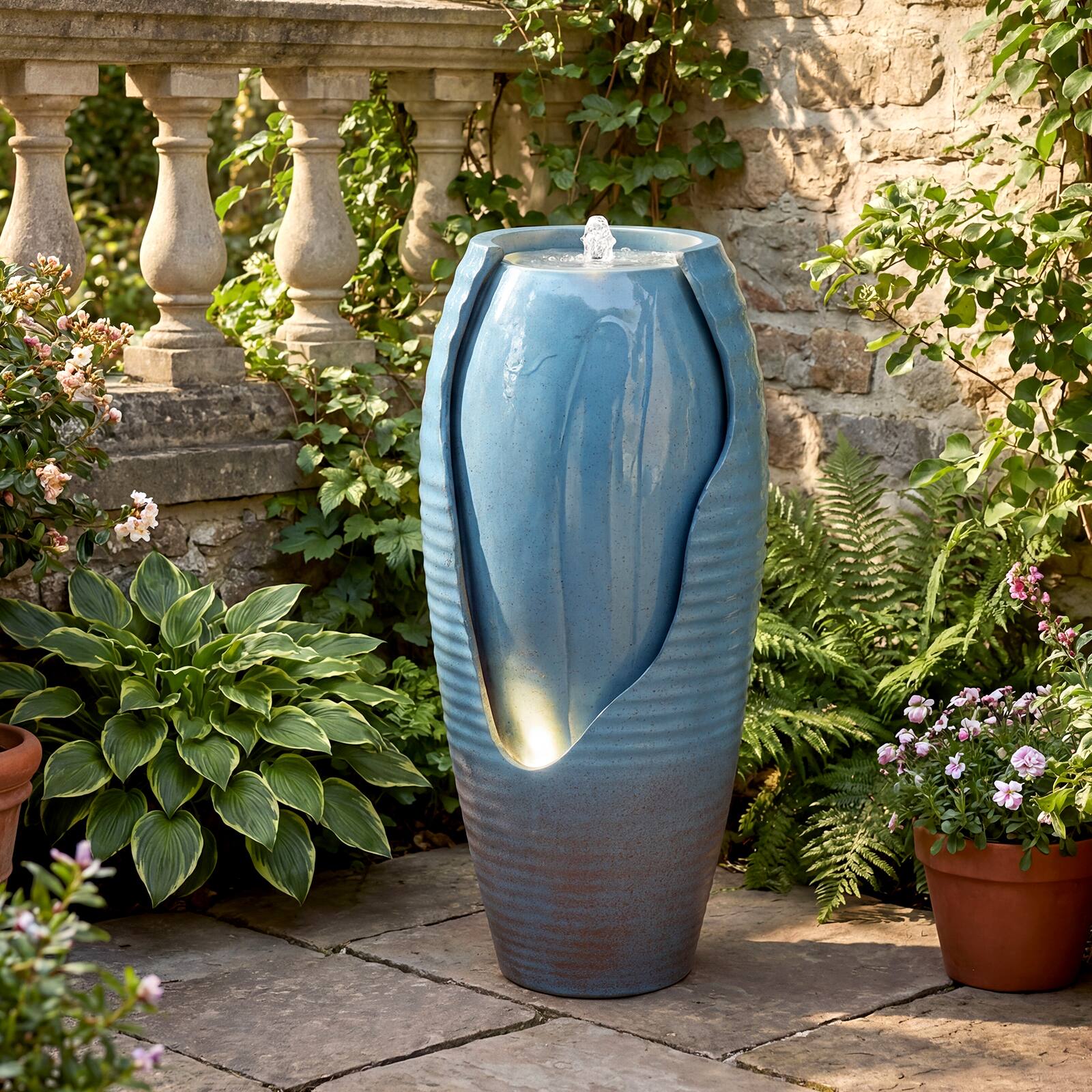 Alt View 3. Costway - Costway 32" Tall Jar Water Fountain with LED Lights & Pump for Garden Patio Yard Porch - Blue.