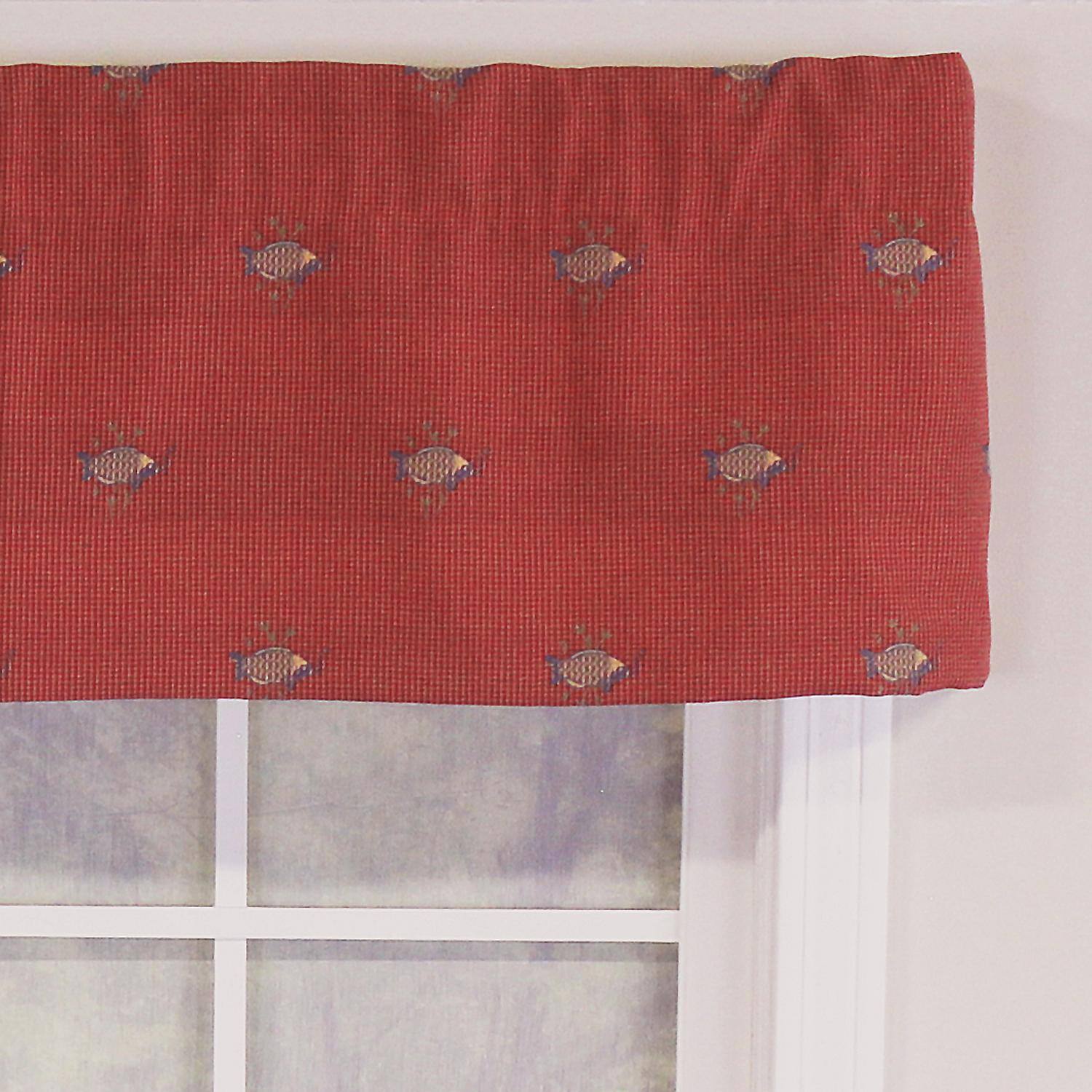 Left. RLF Home - RLF Home Bubbles Tailored 100% Cotton with Fully Lined 3" Rod Pocket Valnance for Windows 50" x 14" Red - Red.