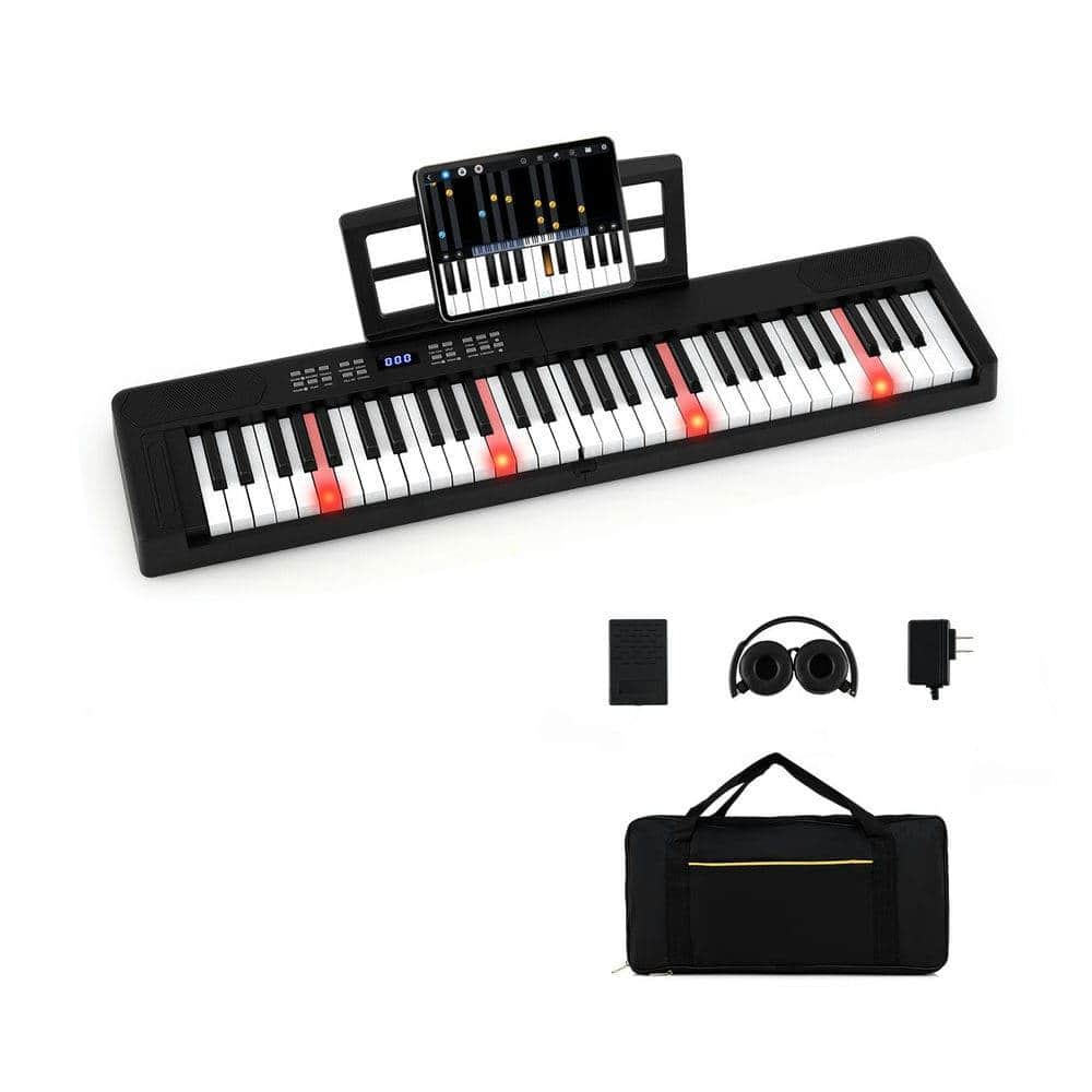 Resenkos - 61-Key Foldable Full-Size Electronic Keyboard with MIDI & Split Function - Black