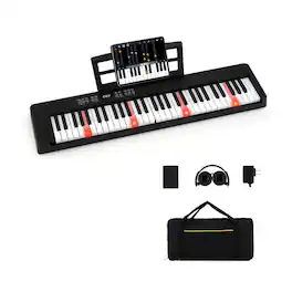 Resenkos - 61-Key Foldable Full-Size Electronic Keyboard with MIDI & Split Function - Black