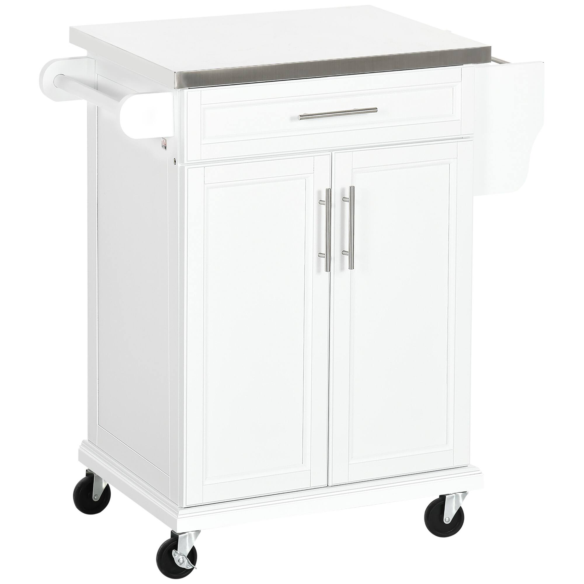 Front. Homcom - Island on Wheels, Rolling Kitchen Cart with Stainless Steel Countertop, Drawer, Towel Rack and Spice Rack - White.
