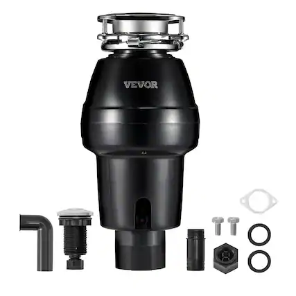 Front. VEVOR - Garbage Disposal, 3/4 HP 3260RPM Continuous Feed Food Waste Disposer, 3-Bolt Mount Food Waste Grinding System - Black.