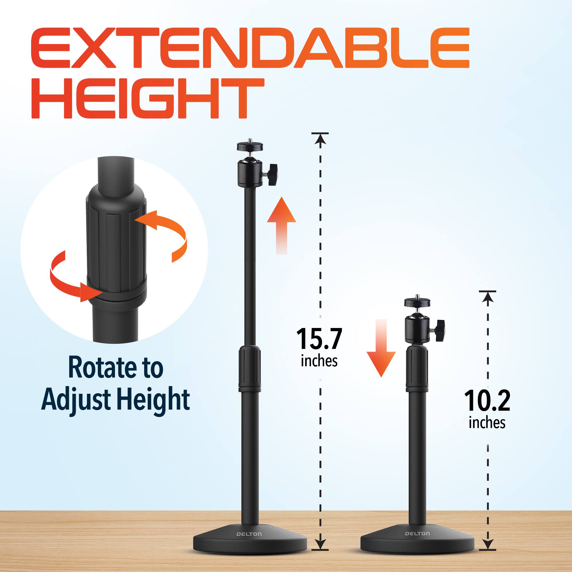 EXTENDABLE HEIGHT, Rotate to Adjust Height, 15.7 inches, 10.2 inches, DELTON
