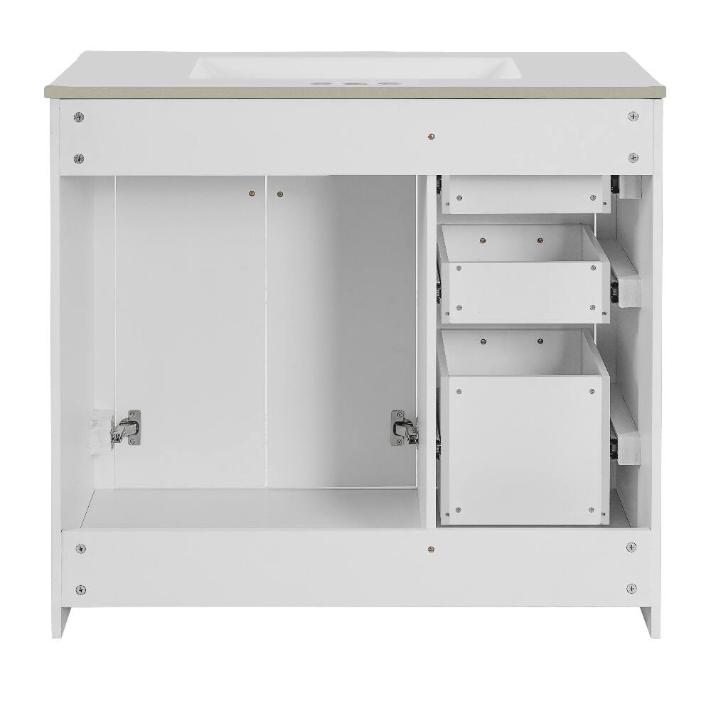 Alt View 8. Loheer - Loheer 36 inch bathroom vanity with sink Solid Wood Frame White - White.