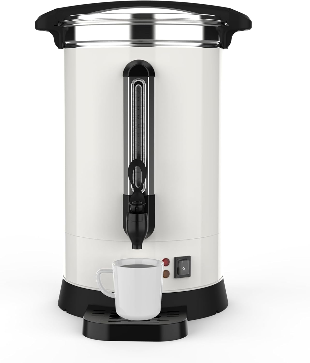 Front. Babevy - 80 Cup (12L/3.2Gal) Commercial Coffee Urn, Double Wall, Stainless Steel, Dispenser for Buffet Catering - White.