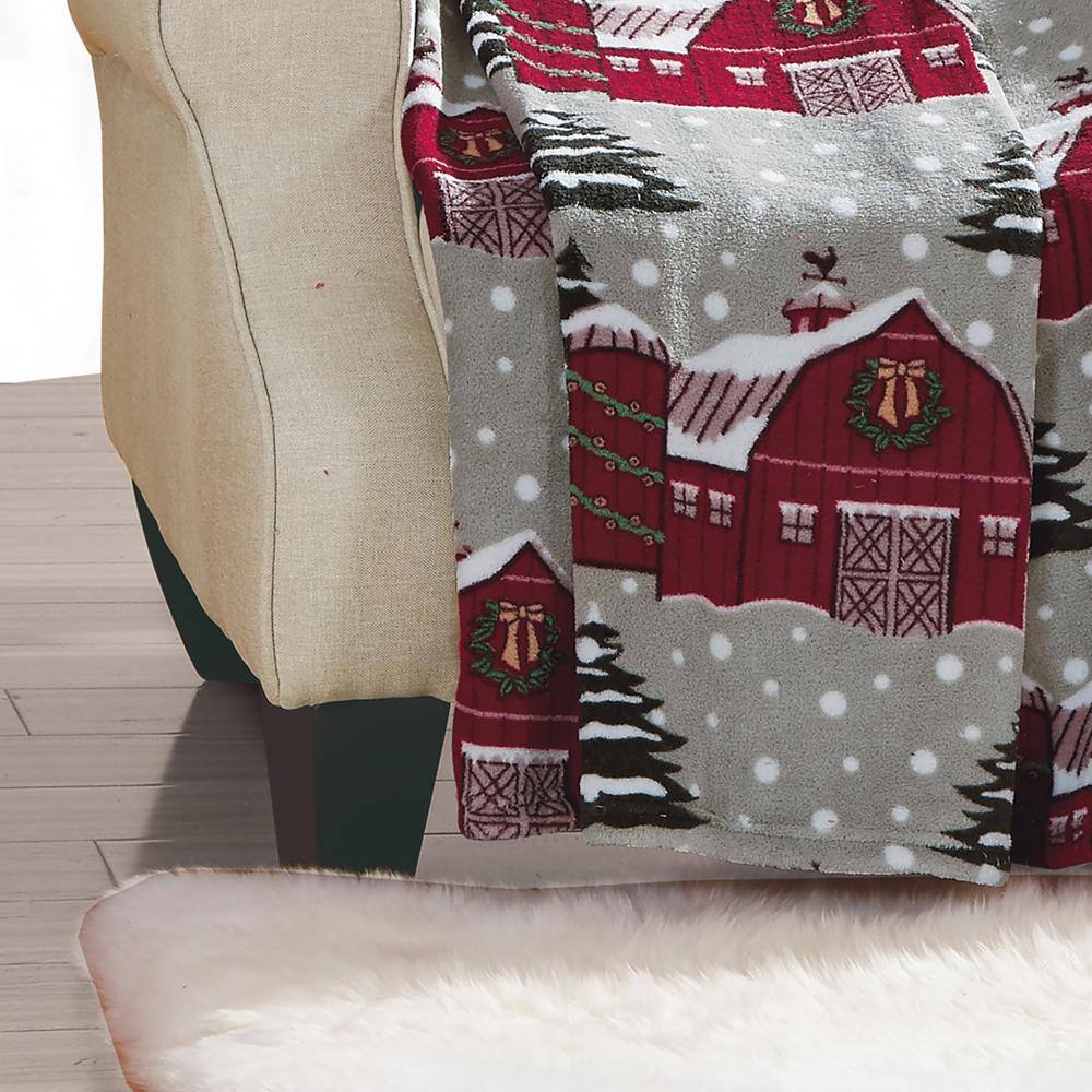 Alt View 2. Noble House - Plazatex Snowy Barn plush Decorative Christmas Machine Washable Throw 50" X 60" Grey - Grey.