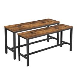 Songmics Home - Dining Bench, Pair of 2, Industrial Style, Steel Frame, for Kitchen, Living Room, 12.8" D x 42.5" W x 19.7" H - Rustic Brown