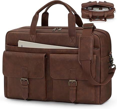 Front. Vulpecula Spade - Messenger Bag for Men 16 Inch Leather Laptop Bags Work Computer Briefcase Vintage Mens Satchel Shoulder Bag for Work - Brown.