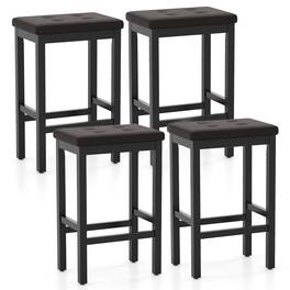 Gymax - 24'' Upholstered Bar Stools Set of 4 Home Kitchen Stools w/ Solid Wood Support Legs Brown & Black - Brown, Black