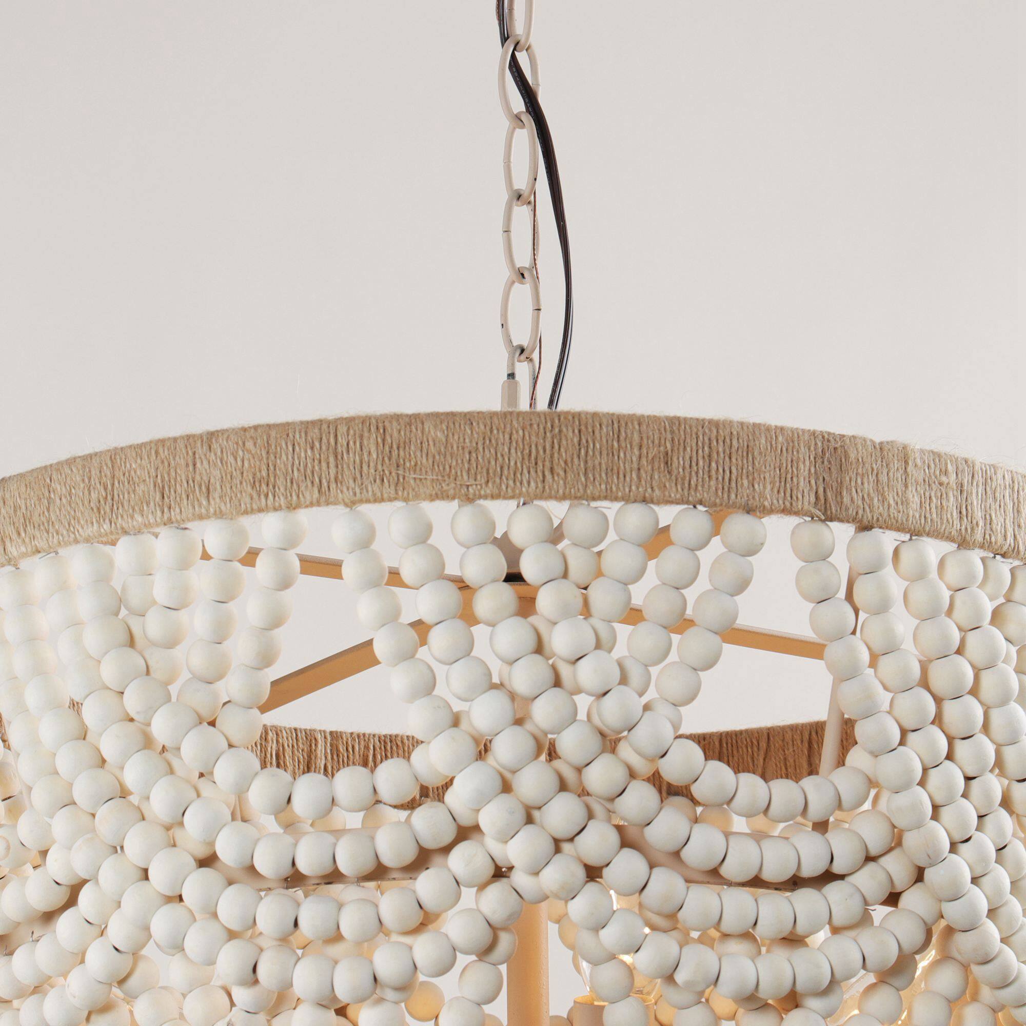 Alt View 3. Parrot Uncle - Farmhouse 4-Light Beaded Chandelier - Wood.