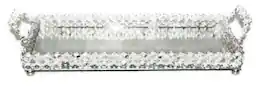 Jiallo - Elegance Sparkle Crystal Mirror Tray - L: 15" x W: 6.75" - Silver, Multi Color