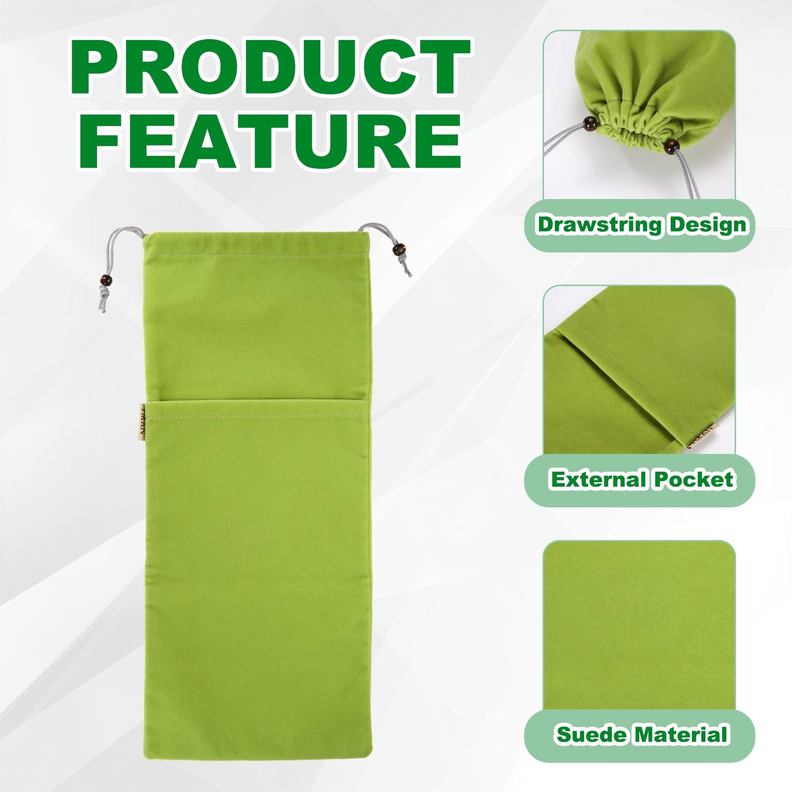 PRODUCT FEATURE

- Drawstring Design
- External Pocket
- Suede Material