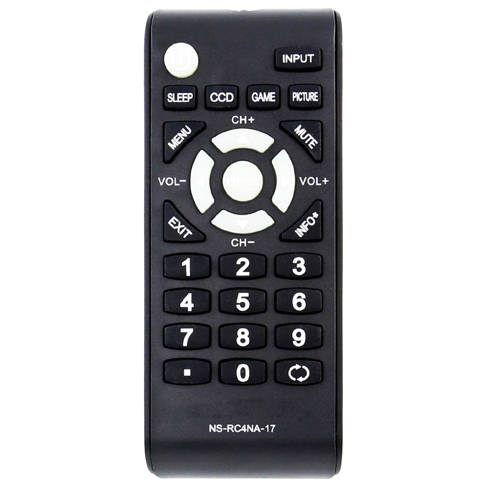 INPUT SLEEP CCD GAME PICTURE MENU CH+ MUTE VOL- ENTER VOL+ EXIT 1 4 7 . CH- 2 5 8 0 INFO* 3 6 9 NS-RC4NA-17