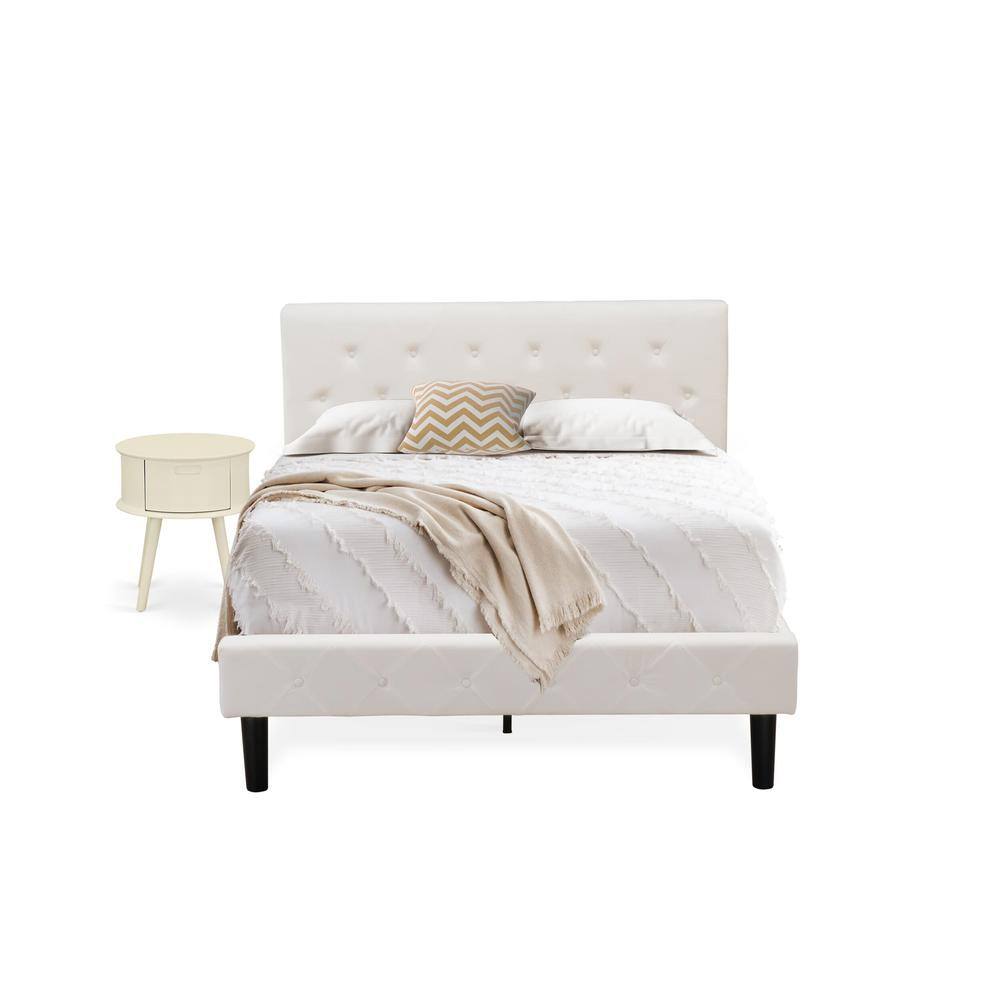 Alt View 4. East West Furniture - NL19F-1GO05 2 Piece Bedroom Set - 1 Full Size Bed White Velvet Fabric Headboard and 1 Night Stand - White Finish - White Velvet.