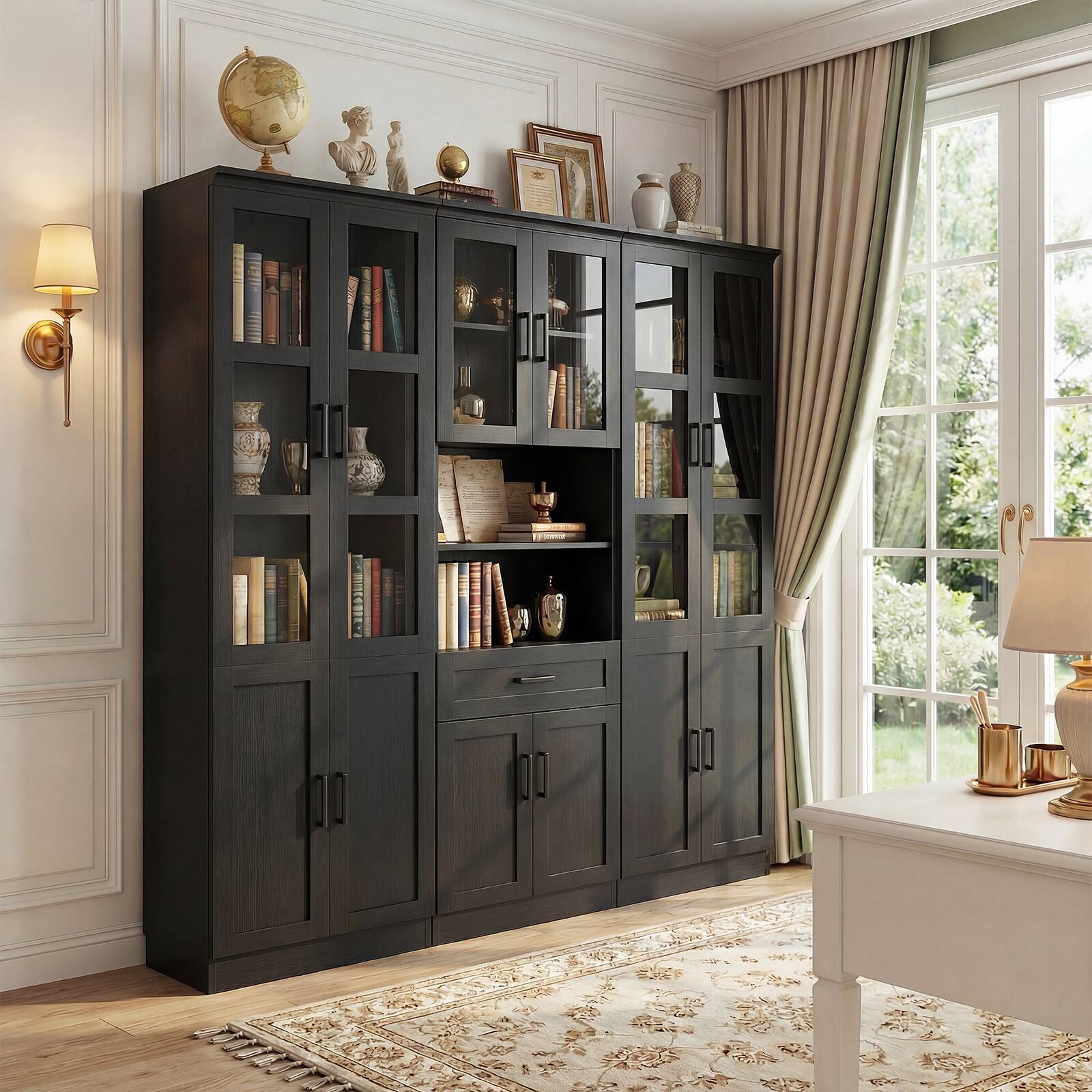 Alt View 3. Aheaplus - 79.7'' Tall Pantry Cabinet 3-Piece Set - 70.8'' Width Kitchen Hutch Cabinet with Drawers & Adjustable Shelves - Black.