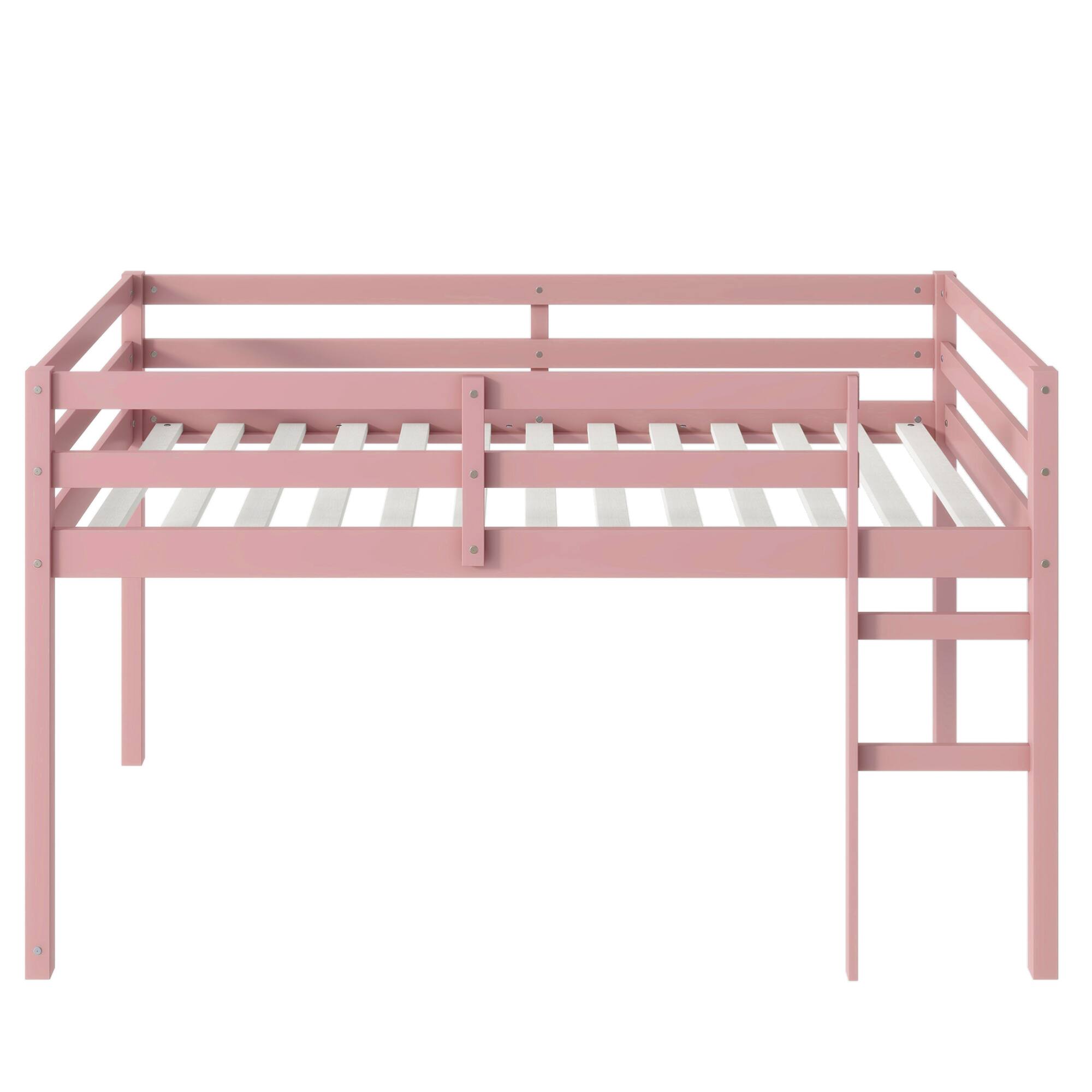 Back. GOODSILO - Solid Wood Twin Loft Bed with Ladder and Strengthened Slats for Enhanced Stability and Space Optimization - Pink.