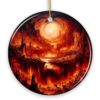 Front. OrnamentallyYou - Fiery Hellscape Dantes Inferno Ceramic Ornament Painting Halloween Gift And Decor - Multi-colored.