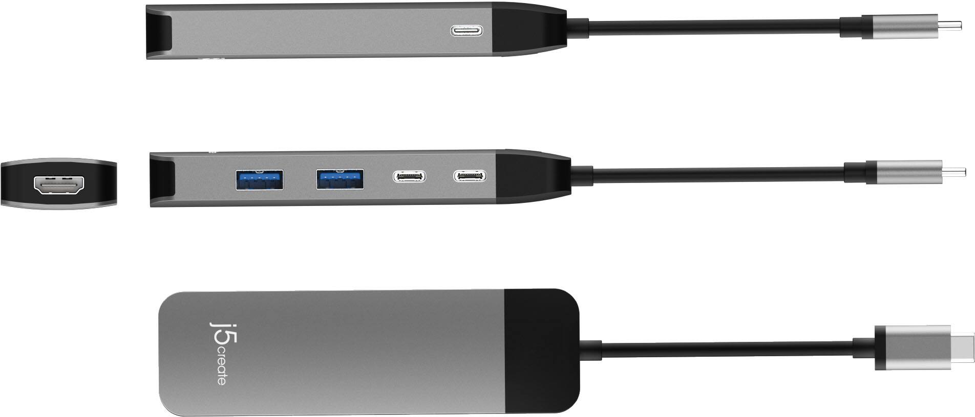 Left. j5create - USB-C 6-in-1 4K Multi-Port Hub - Space Gray.