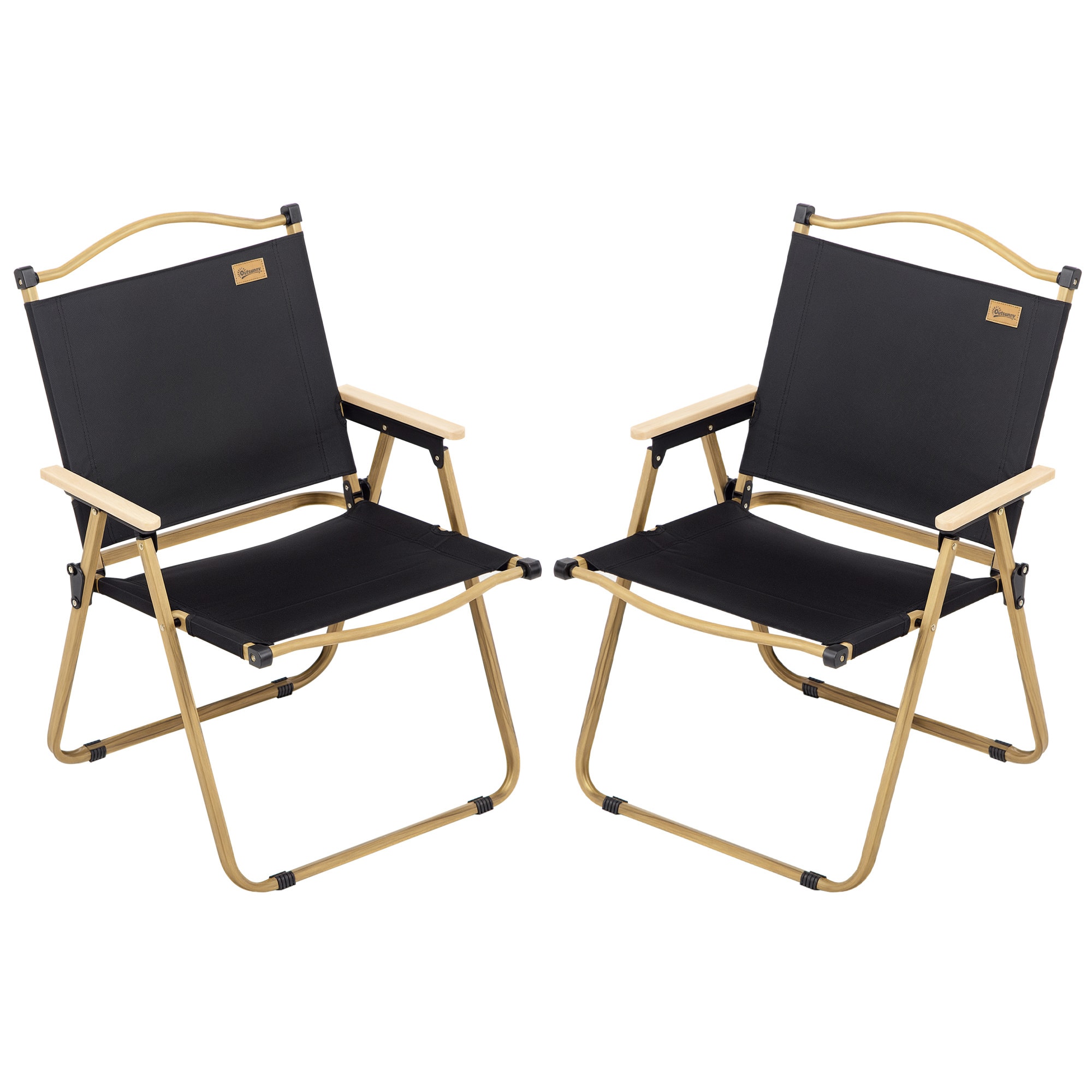Outsunny - 2 Pack Folding Camping Chair, Lightweight & Portable Beach Chairs Armchairs, Perfect for Festivals, Fishing - Black