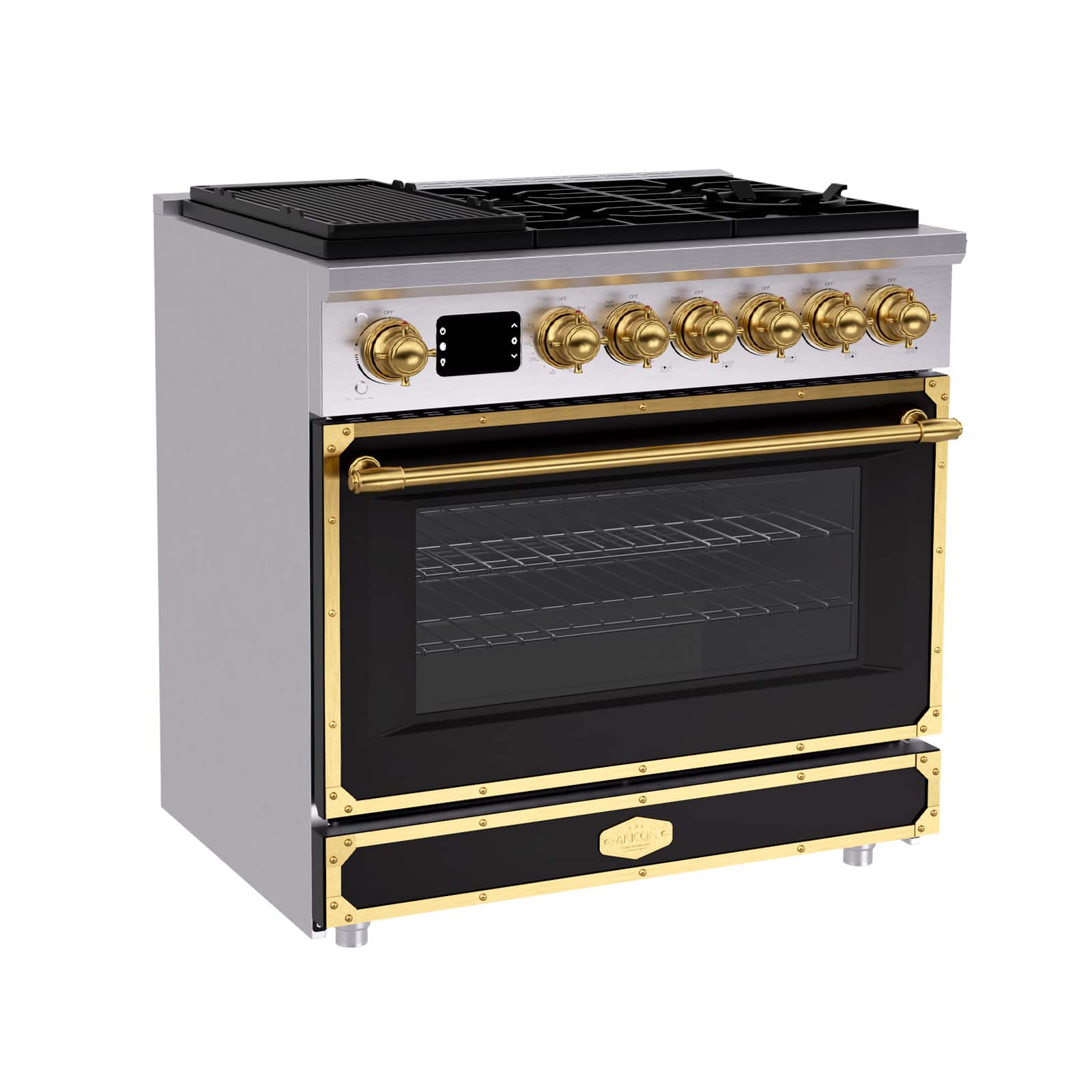 Akicon - 4.2 Cu.ft Freestanding Gas Rapid Convection Range with 6 Sealed Burners and Cast Iron Grates in Jet Black - Jet Black