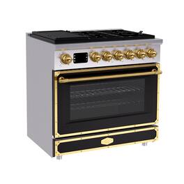 Akicon - 4.2 Cu.ft Freestanding Gas Rapid Convection Range with 6 Sealed Burners and Cast Iron Grates in Jet Black - Jet Black