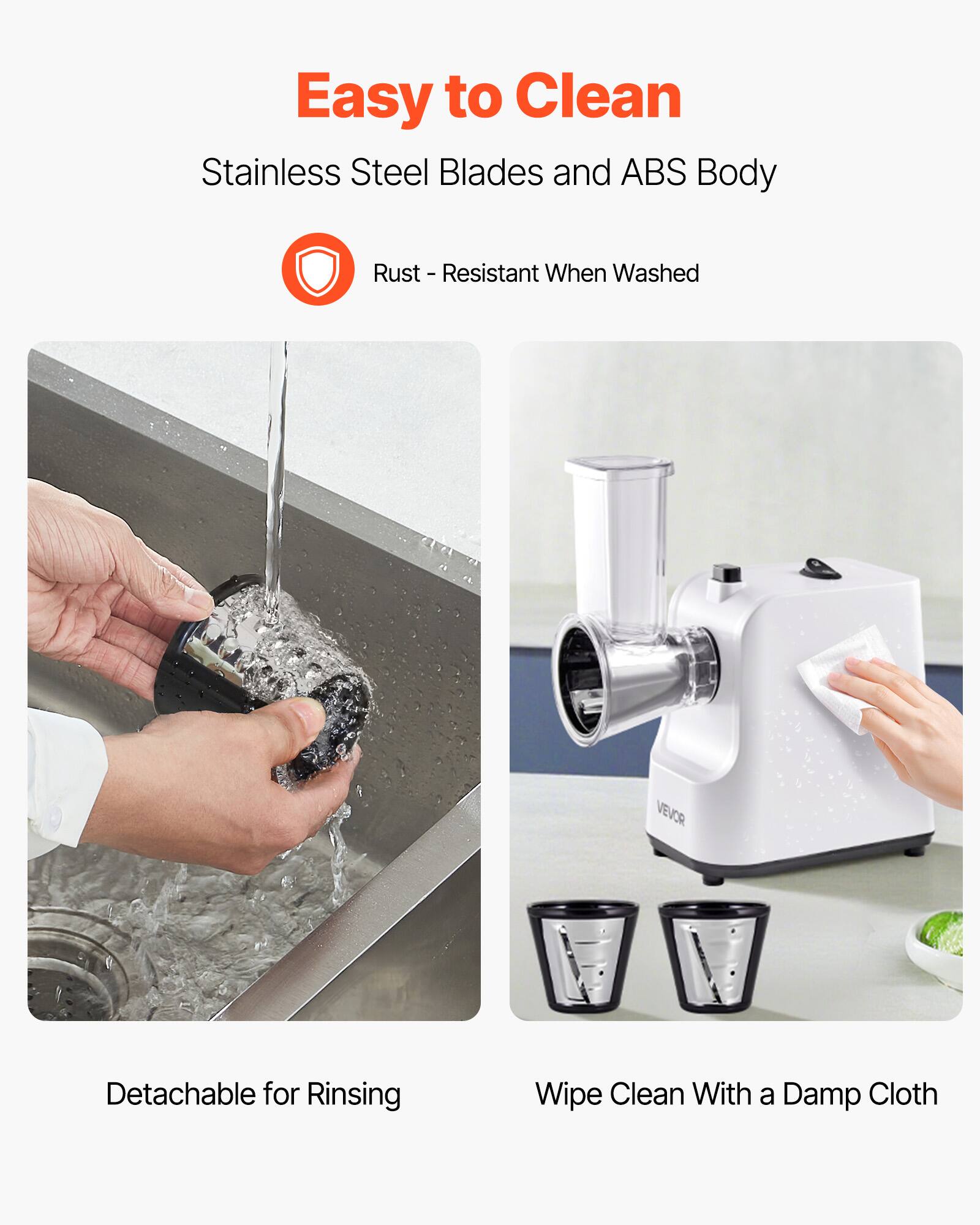 Easy to Clean

Stainless Steel Blades and ABS Body

Rust-Resistant When Washed

Detachable for Rinsing

Wipe Clean With a Damp Cloth