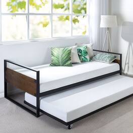 Hivvago - Twin size Metal Wood Daybed Frame with Roll Out Trundle Bed - Black, Brown