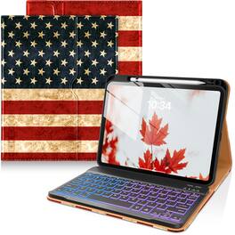 DTTO - Detachable Backlit Keyboard Case for iPad 11th/10th Gen (2025/2022) - Leather Cover w/ Pencil Holder & Pocket - US Flag