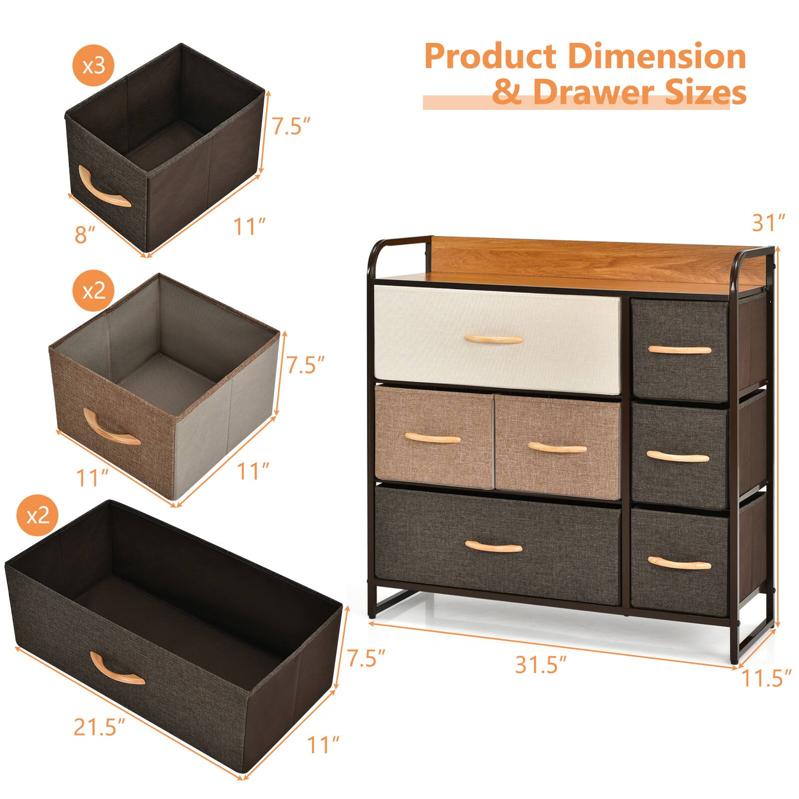 Product Dimension & Drawer Sizes

x3 7.5"
x2 8"
x2 7.5"
x2 11"
x2 11"
x2 7.5"
31"
31.5"
11.5"