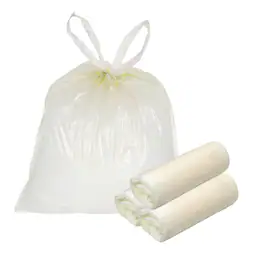 Unique Bargains - 50pcs Trash Bags with Drawstring, 6.7 Gallon 22" Unscented Bathroom Bin Liners for Home Office Kitchen - Milky White