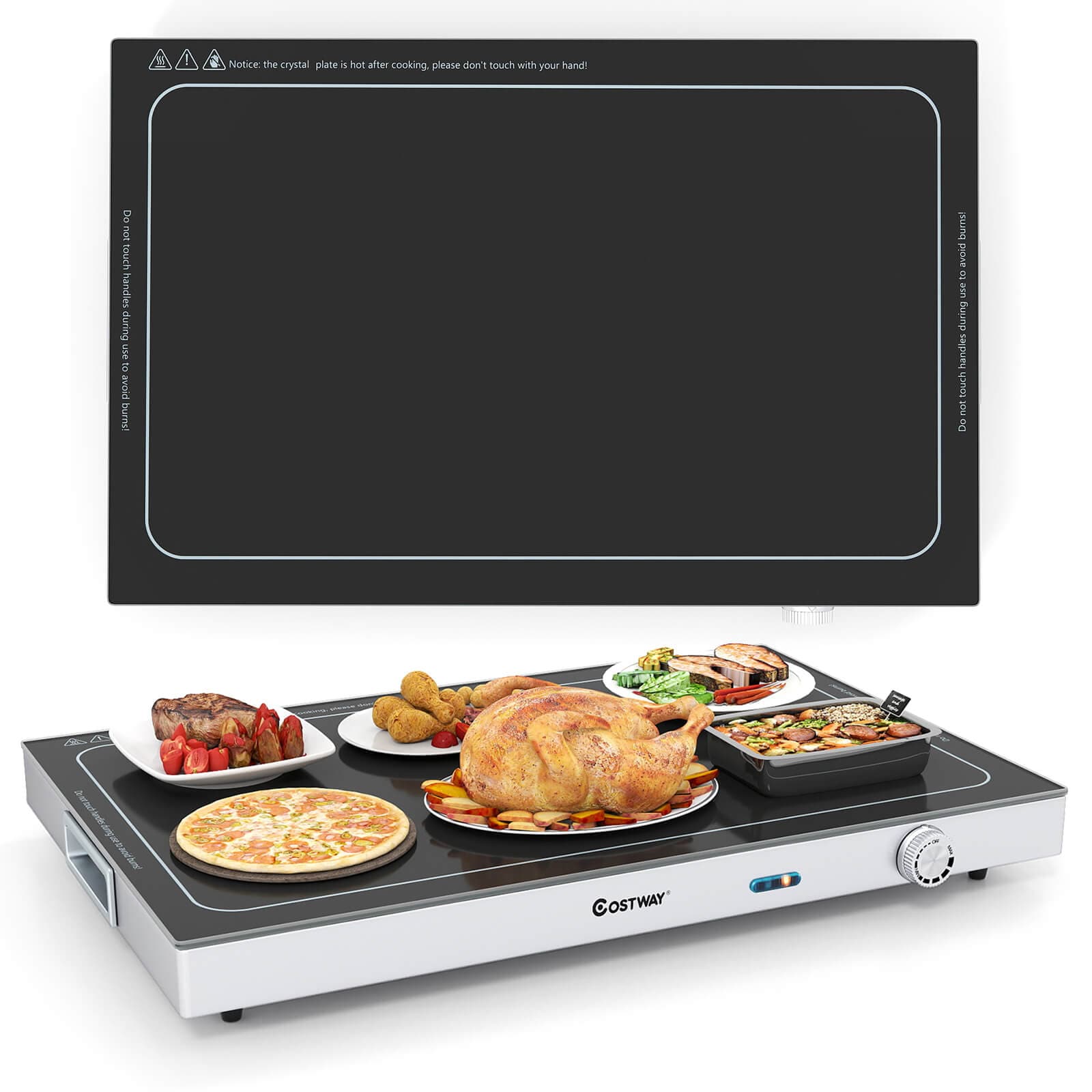 Costway - 1 PCS Electric Warming Tray with Adjustable Temperature Built-In Handles for Buffets - Black