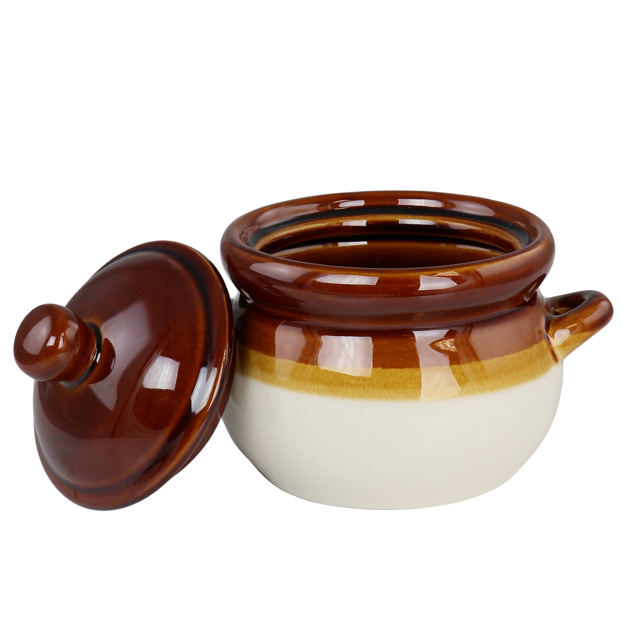 Alt View 2. Elama - Elama 4 Piece Double Handle 15 Ounce French Onion Soup Bowl with Lid - Brown, Taupe.