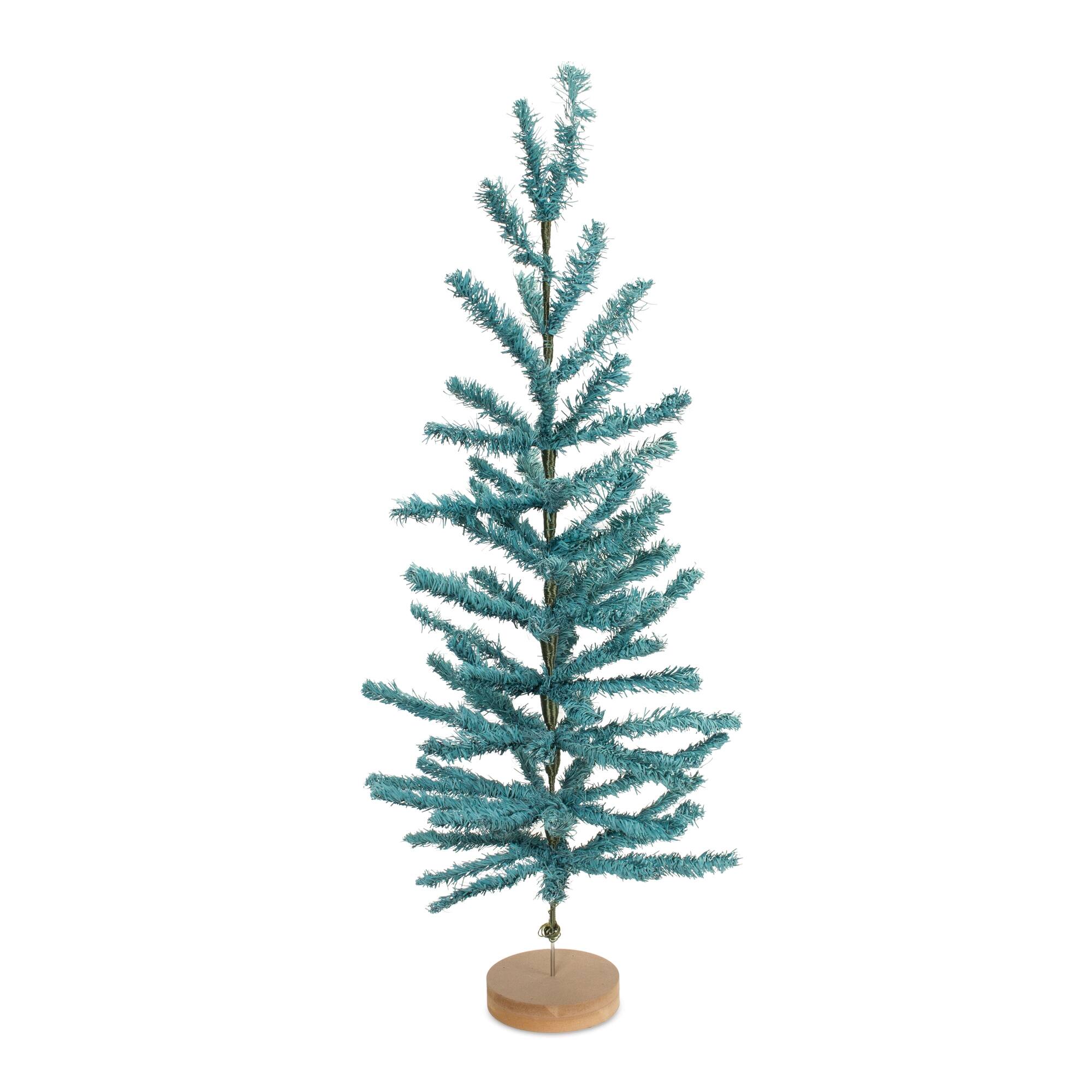 Front. BreeBe - Turquoise Pine Tree with Wood Base (Set of 2) - Blue.