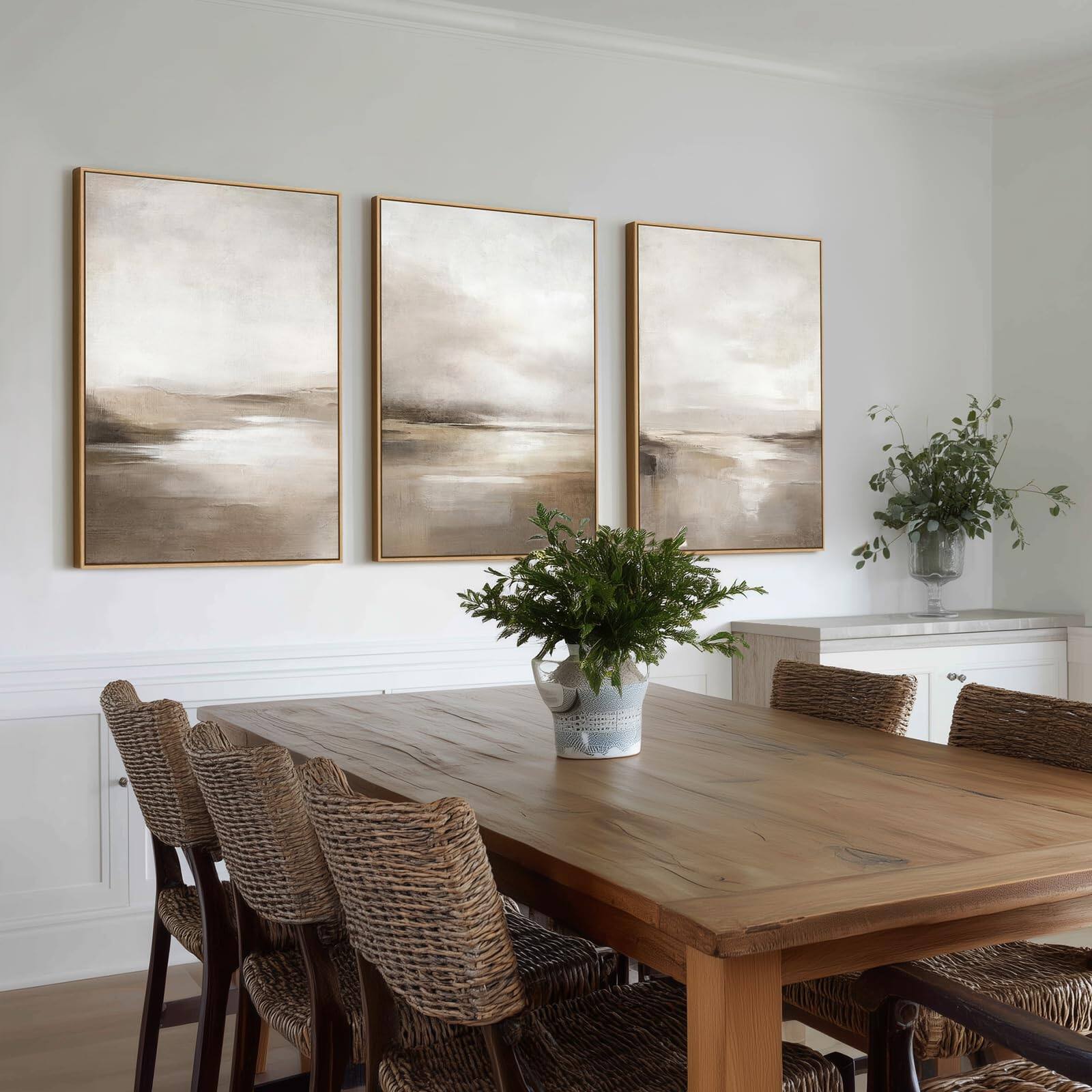 Alt View 1. Hanke - Neutral Abstract Wall Art Minimalist Framed Canvas Print Landscape Shapes Illustrations Modern 24 x 36 inches - Blue and Neutral Mid-century 24"x36"x3 Panels Fram.