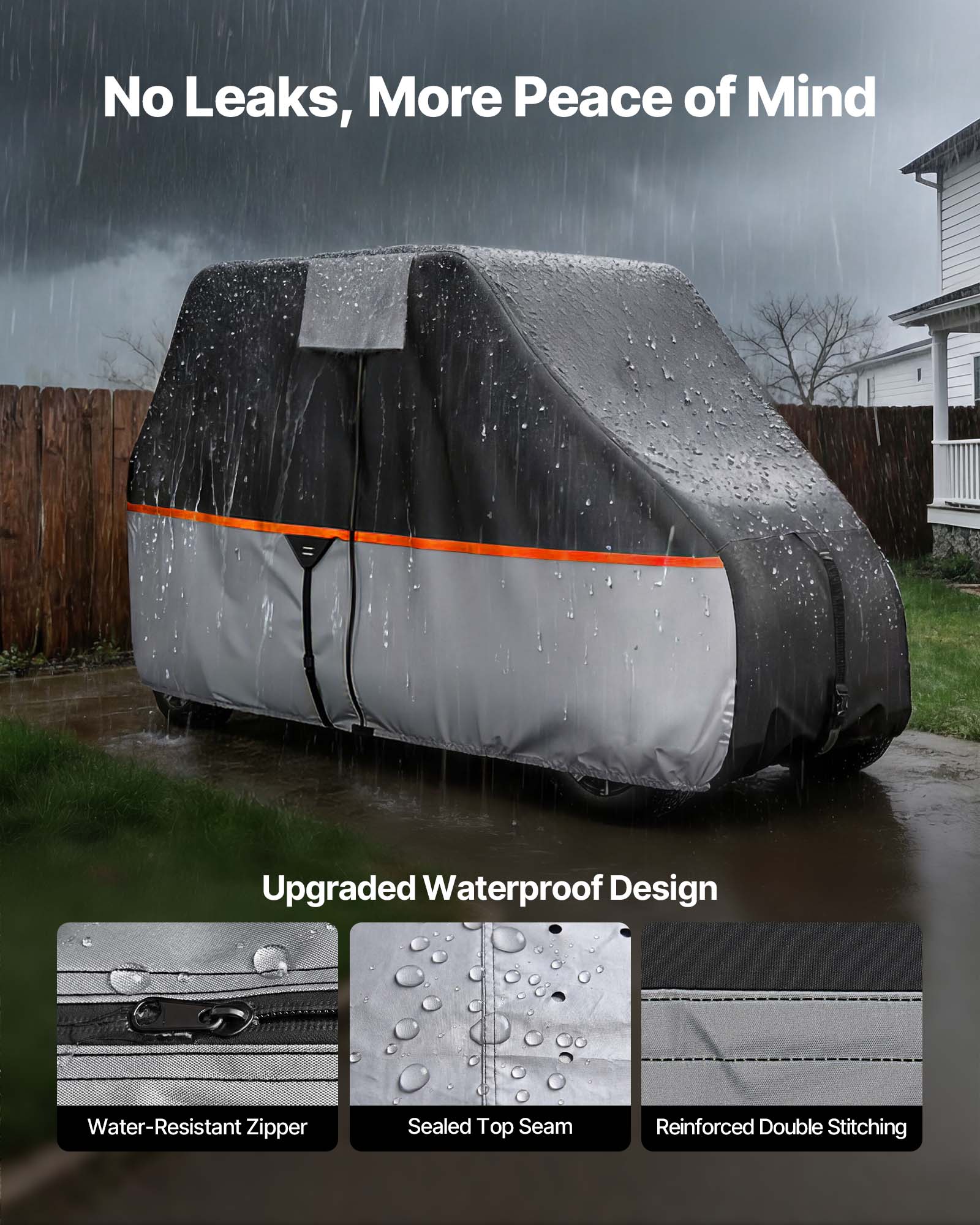 No Leaks, More Peace of Mind  
Upgraded Waterproof Design  
Water-Resistant Zipper  
Sealed Top Seam  
Reinforced Double Stitching
