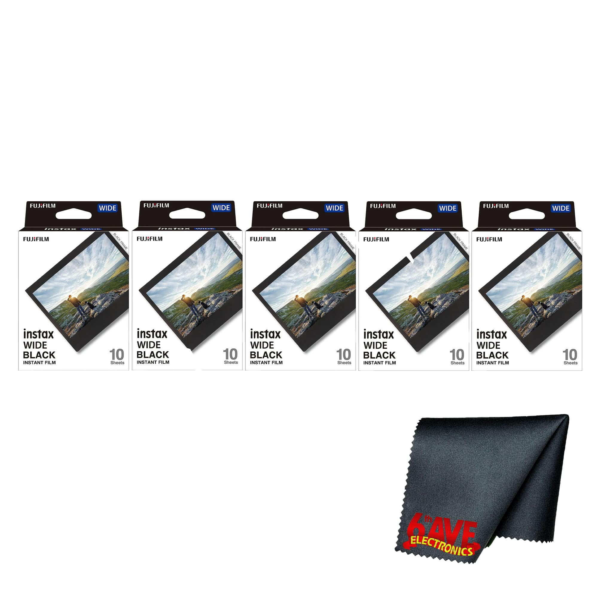 Fujifilm - Instax Wide Black Instant Film (50 Exposures)+Microfiber Cleaning Cloth