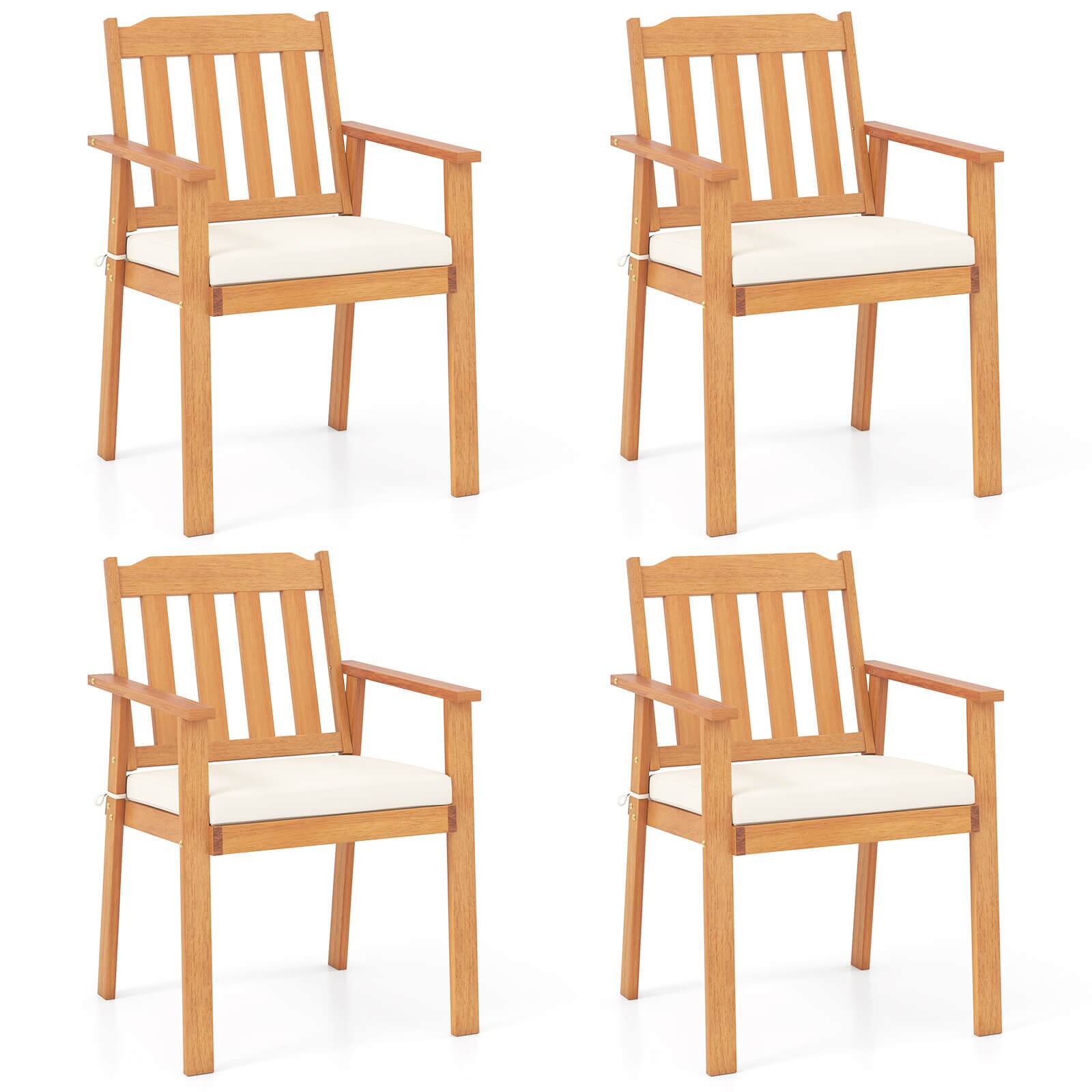 Costway - 4 PCS Patio Dining Chairs with Removable Padded Cushion Armrests Slatted Backrest - Natural,White price history on PriceWatchPro
