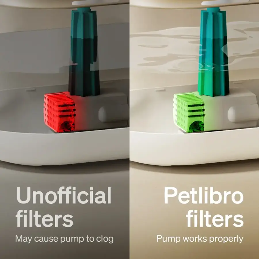 Unofficial filters may cause the pump to clog. Petlibro filters ensure that the pump works properly.