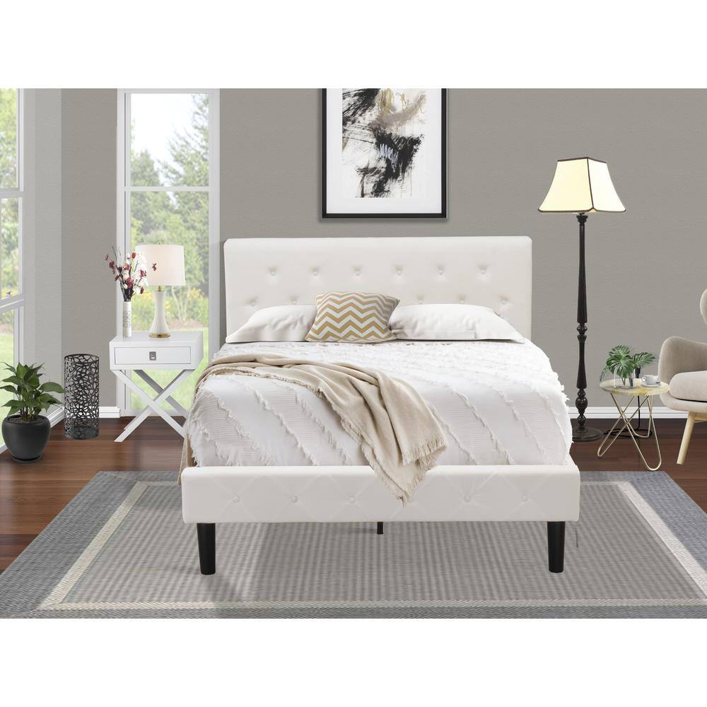 Front. East West Furniture - NL19F-1HA14 2 Pc Full Bed Set - 1 Full Size Bed White Velvet Fabric Headboard and 1 Wood Nightstand - Urban Gray Finish - White Velvet.