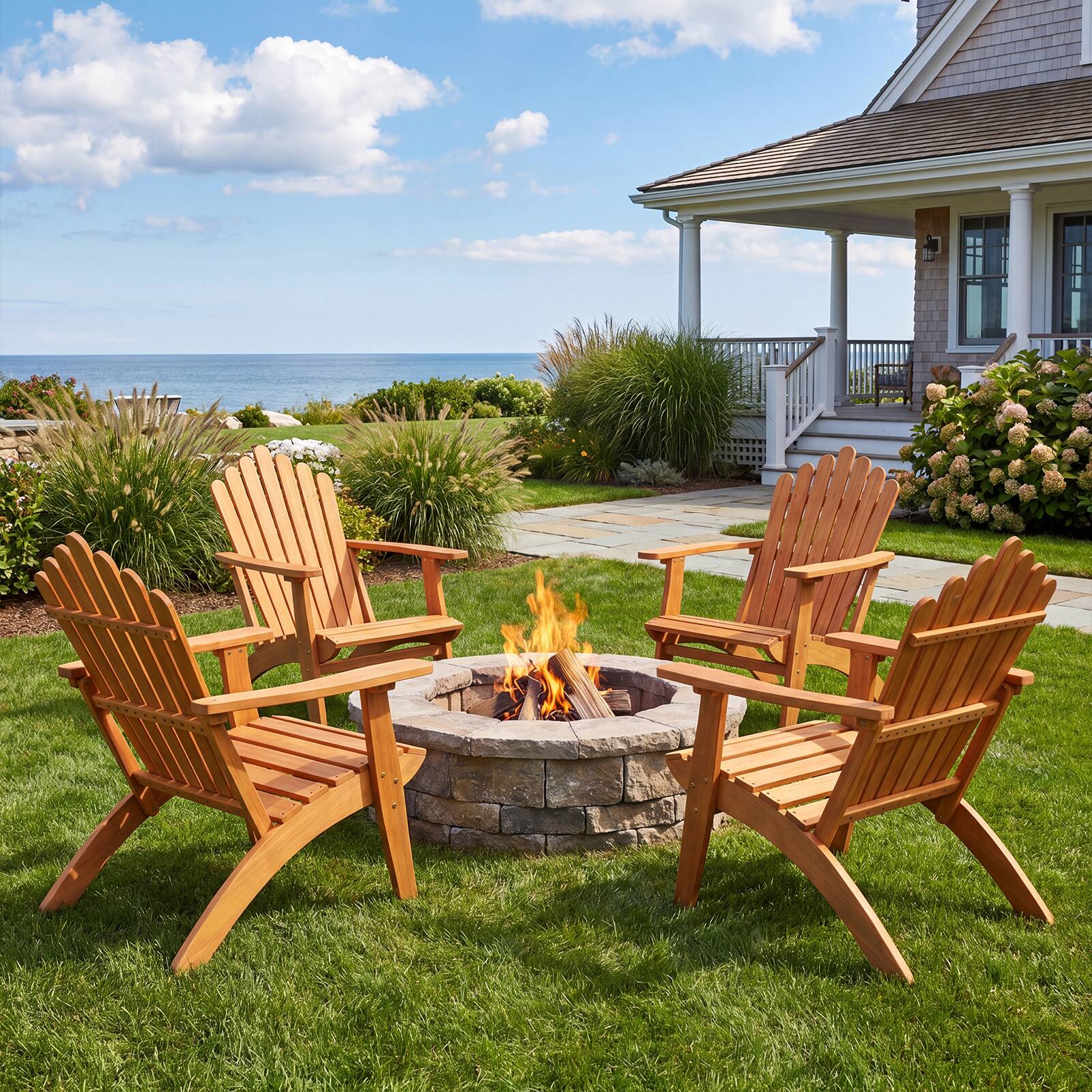 Alt View 1. Gymax - Gymax 4PCS Adirondack Chair w/Slatted Backrest & Seat Built-in Armrests for Backyard - Yellow.