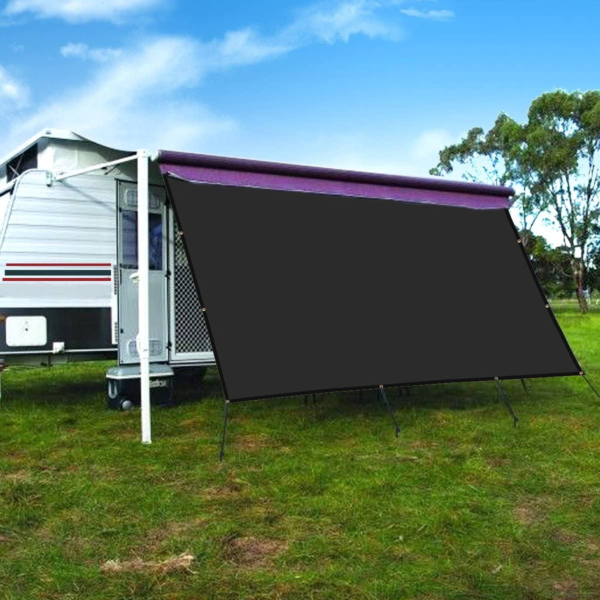 Alt View 1. Boyel Living - Black 8 ft. x 8 ft. RV Awning Privacy Side Sunblock Shade - Black.