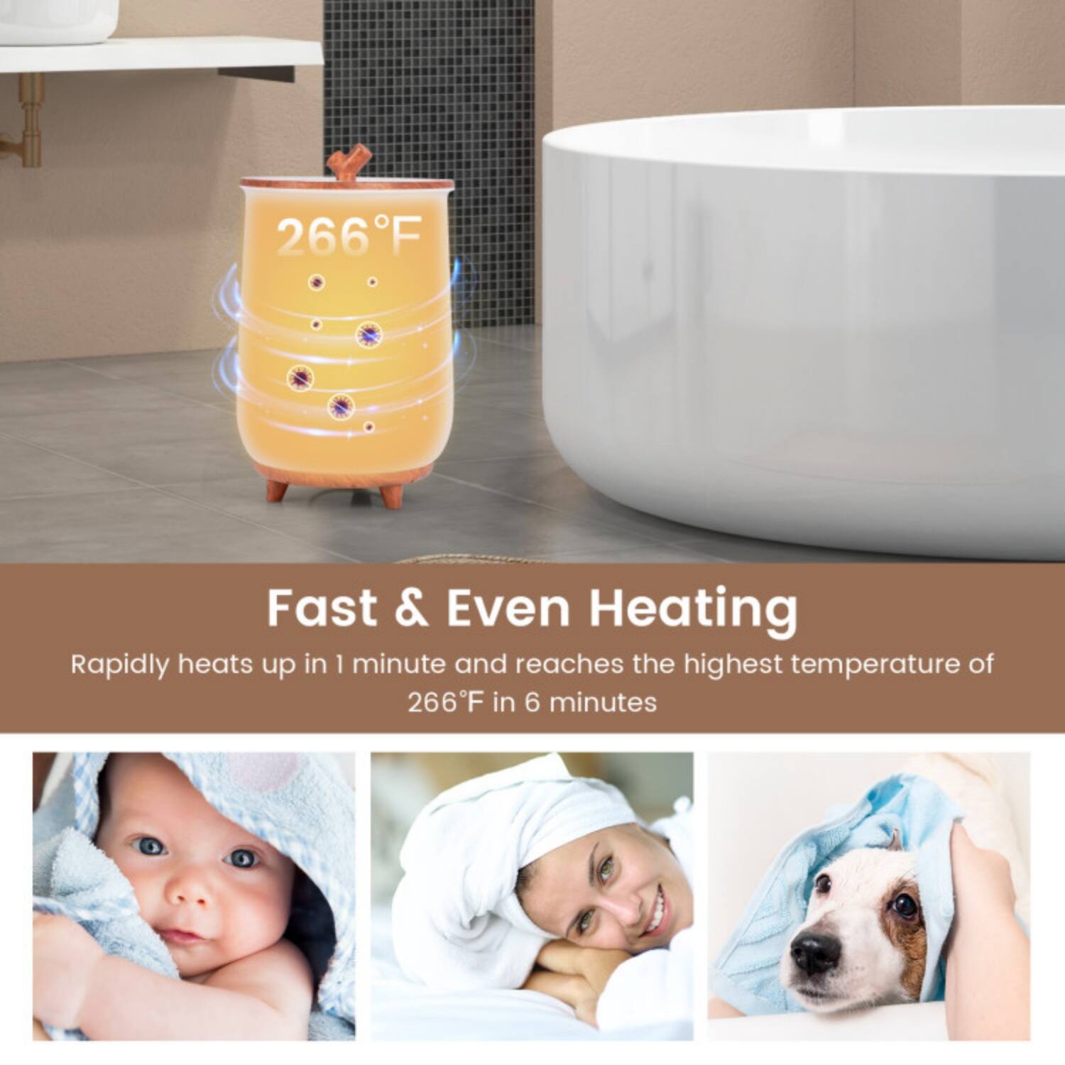 266°F Fast & Even Heating  
Rapidly heats up in 1 minute and reaches the highest temperature of 266°F in 6 minutes