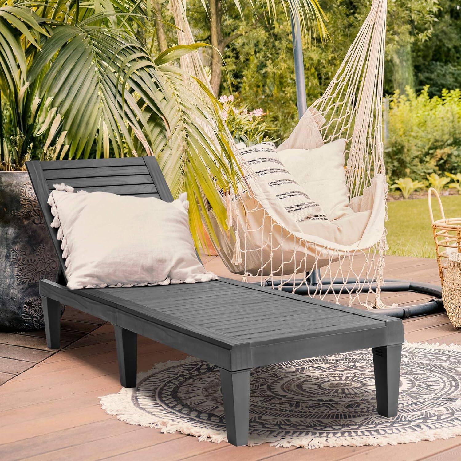 Angle. Yardgrace - Lightweight Outdoor Chaise Lounge Chair with Adjustable Backrest, 5 Reclining Positions for Patio, Pool, Beach - Black.