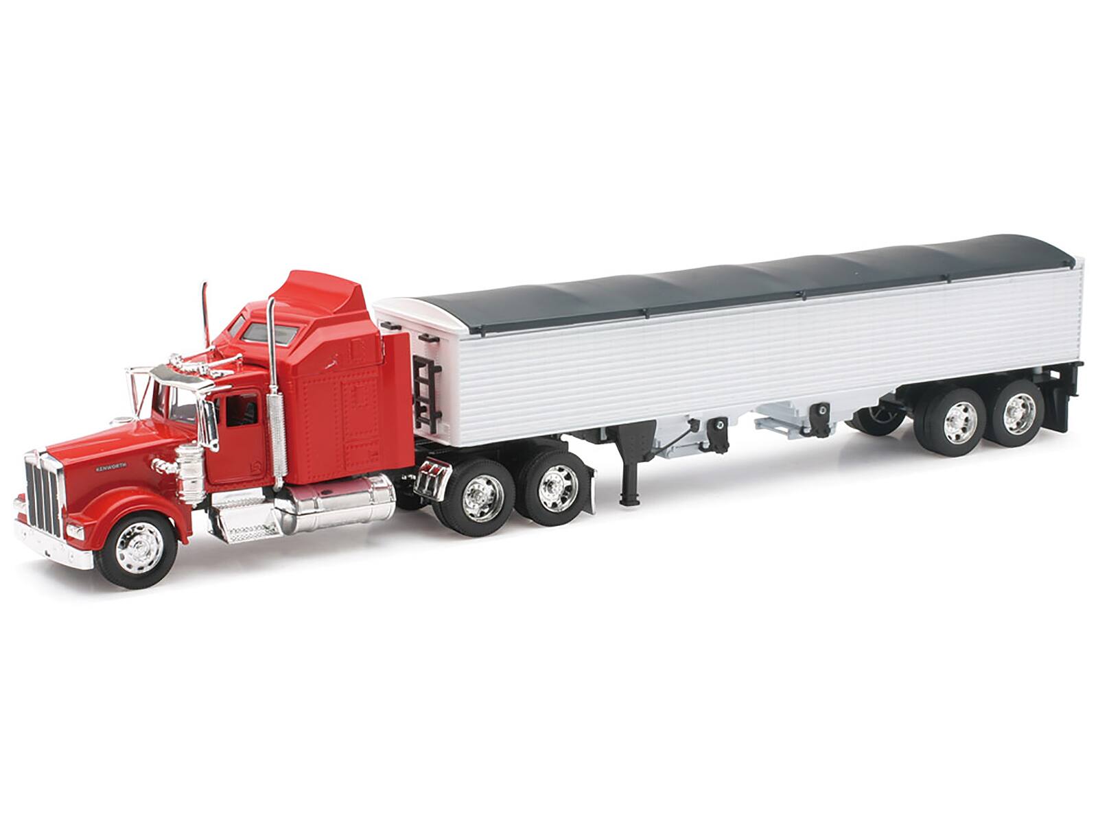 Angle. New Ray - Kenworth W900 Grain Truck Red and White "Long Haul Truckers" Series 1/32 Diecast Model by New Ray - Red and White.
