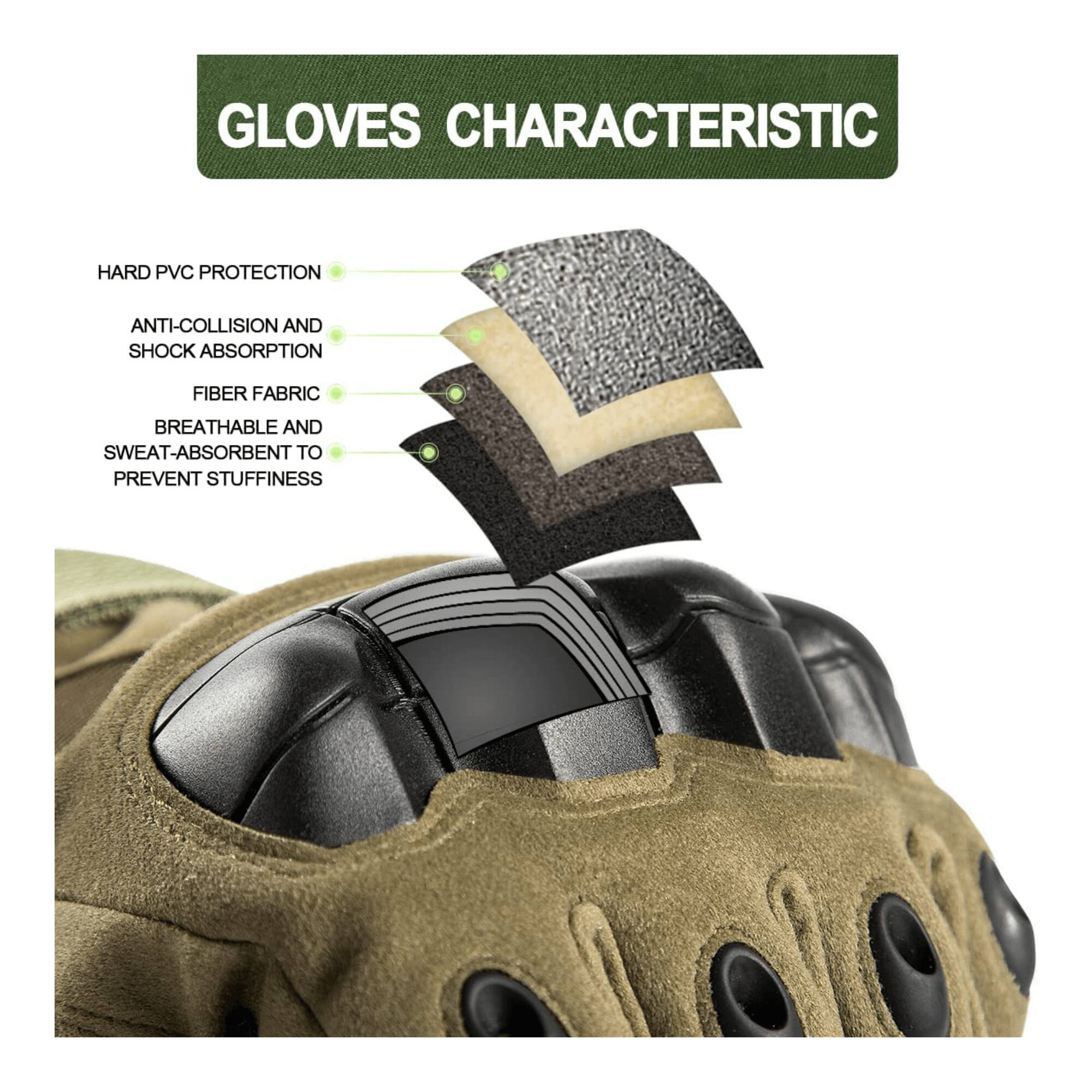 GLOVES CHARACTERISTIC

- HARD PVC PROTECTION
- ANTI-COLLISION AND SHOCK ABSORPTION
- FIBER FABRIC
- BREATHABLE AND SWEAT-ABSORBENT TO PREVENT STUFFINESS
